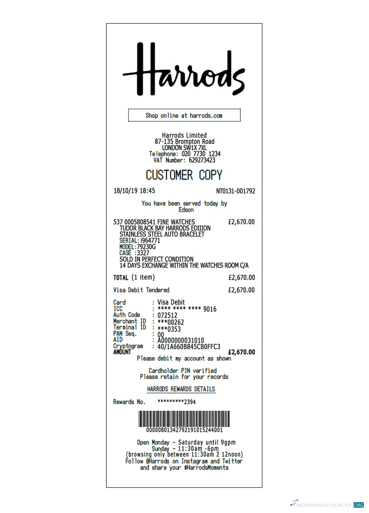 Download Harrods payment receipt Photoshop template